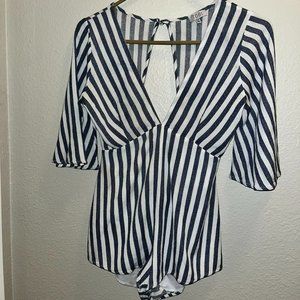 EVERLY STRIPED PLUNGING ROMPER